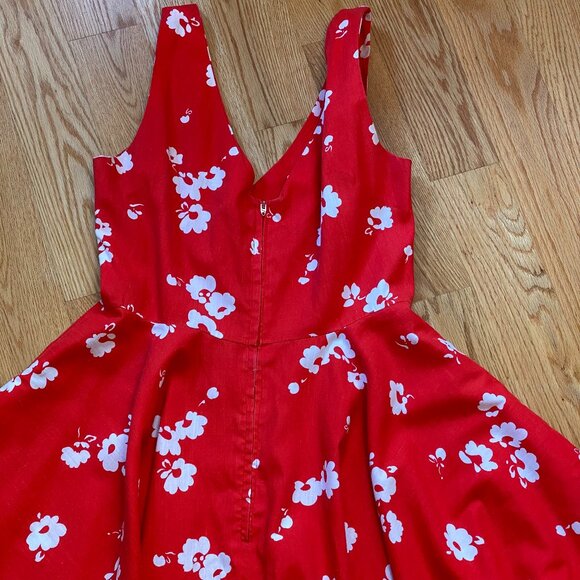 Vintage handmade red & white floral midi circle skirt sleeveless dress pockets - Picture 4 of 12